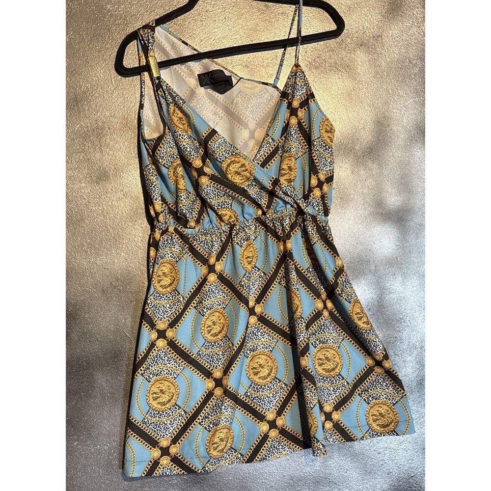Kim Kardashian Kollection Coin Chain Print Georgette Dress. SIZE L NWT